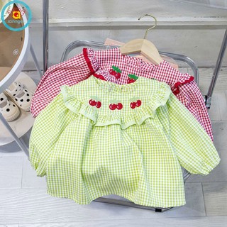 Iq angel áo sơ mi tay dài sọc caro thời trang cho bé gái
