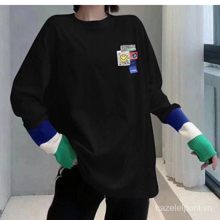 Áo Thun cotton Tay Dài In Hình Mặt Cười Phong Cách Hàn Quốc Thời Trang Thu Đông 2023
