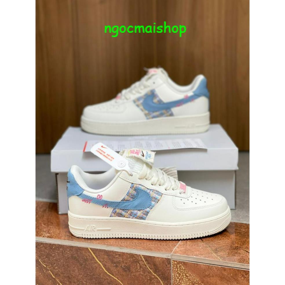 🔥SALE- UY TÍN Giày Air Force 1 Just Do It màu trắng sữa hot 2023, Giày AF1 vá bò trắng sữa