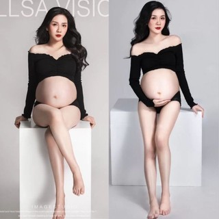 Trang Phục Chụp Ảnh Nghệ Thuật Màu Đen Quyến Rũ Cho Mẹ Bầu dh030