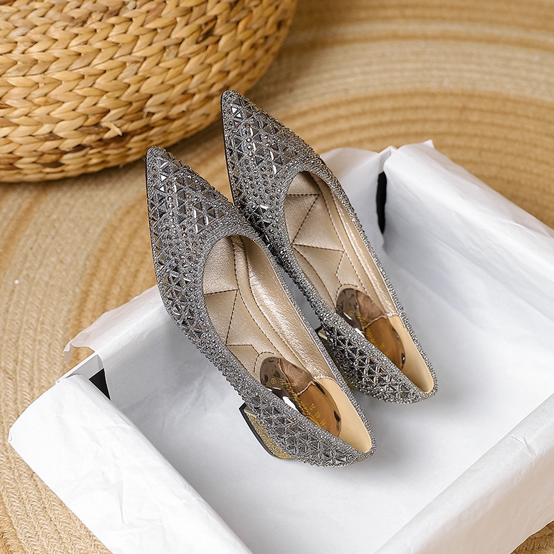 Giày Gót Thấp 3cm Mũi Nhọn Thời Trang Cho Nữ
