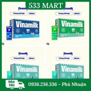 [HỎA TỐC HCM] Thùng 48 hộp sữa tươi tiệt trùng Vinamilk Không đường/ít đường/có đường 180ml