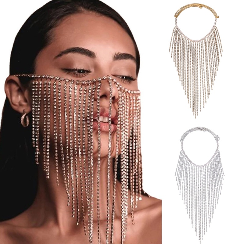 YOI Blingbling Crystal Face Chain Tua Rua Pageant Prom Club Mũ nón công chúa