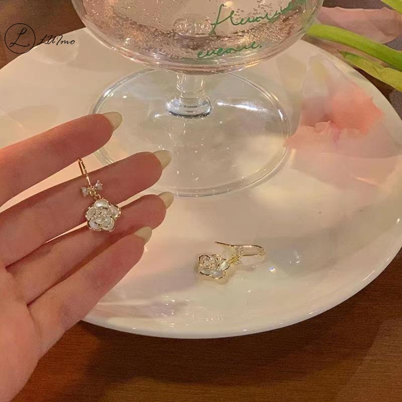 Luimo 1 Đôi Bông Tai Xỏ Lỗ Hình Hoa Trà Đính Đá zircon Ngọc Trai Phong Cách Pháp Tối Giản Cá Tính Dành Cho Nữ * Hàng Bán Chạy