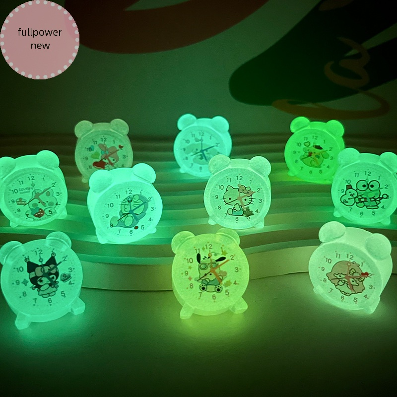 Set 2 Đồng Hồ Báo Thức mini Họa Tiết Hoạt Hình Dạ Quang Trang Trí Xe Hơi