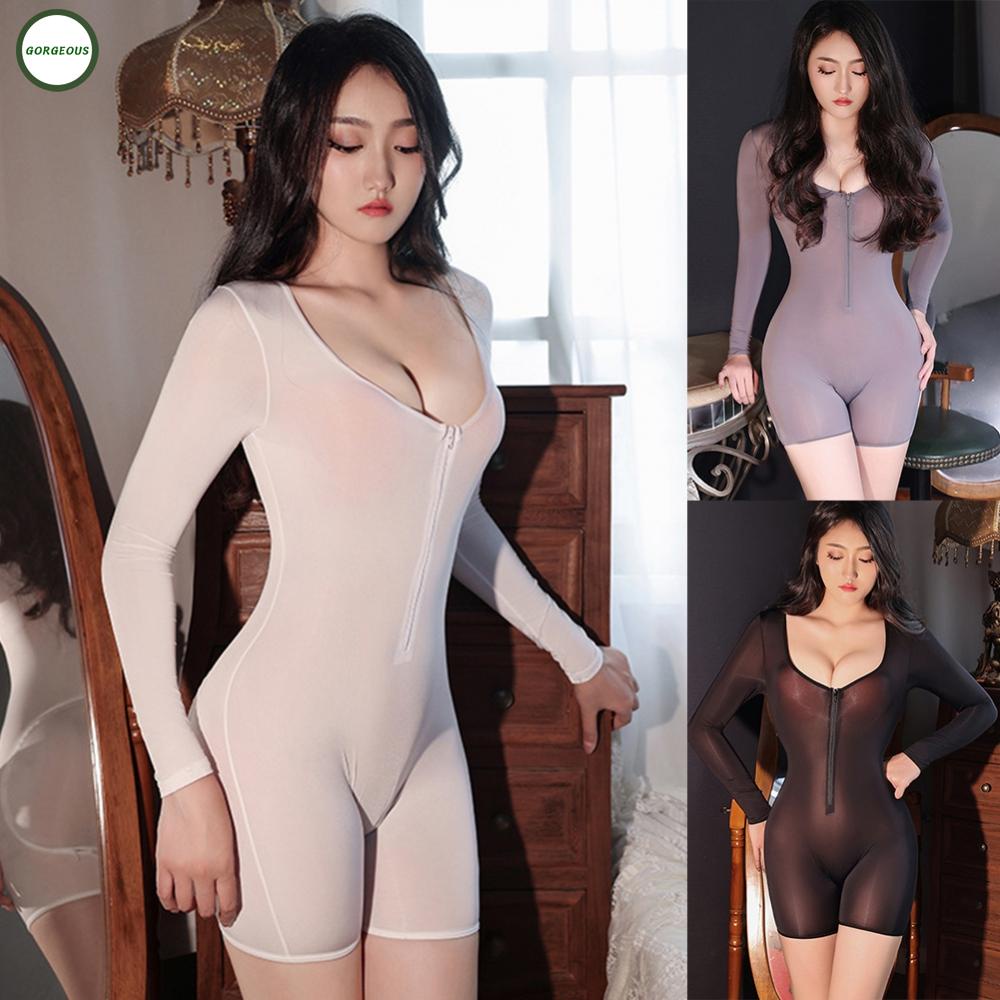 New Coming~Women's Crothless Sheer See Though Jumpsuit Sexy Zip Up Bodysuit Lingerie Romper#Home Essentialses