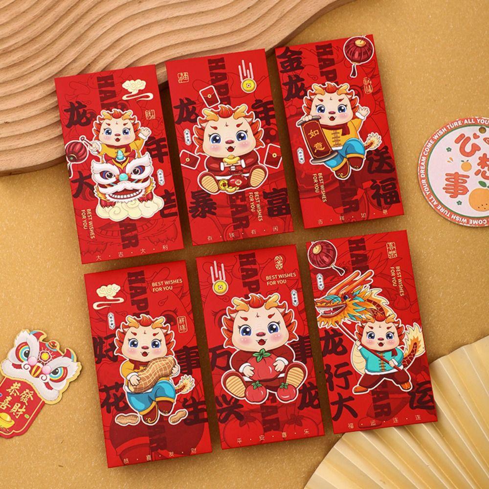 Btlimer set 6 bao Lì Xì Màu Đỏ Nhiều Màu Sắc Dùng Trang Trí Tiệc Lễ Hội Mùa Xuân