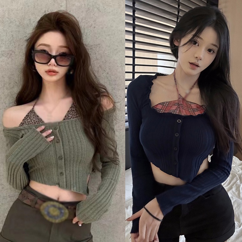 Áo Thun Lửng Tay Dài Giả Hai Lớp Họa Tiết Da Báo Phong Cách Hàn Quốc Quyến Rũ Dành Cho Nữ