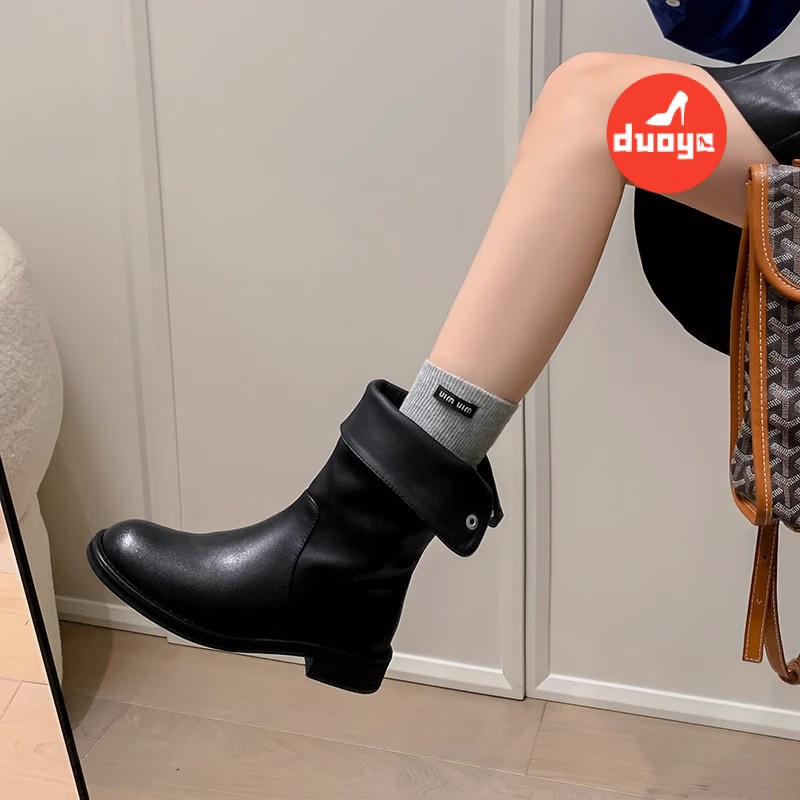 Nhà Máy Sản Xuất duoya Tóc Thẳng ~  Có Thể Đảo Ngược ~!Giày Bốt Da Cổ Thấp Thời Trang Dành Cho Nữ