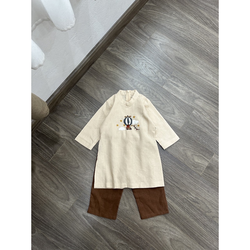 BADT015 Áo dài bé trai - chất liệu linen thêu tay - 1-6 tuổi