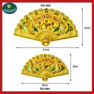Quạt vàng trang trí tháp, thần tài set tài lộc