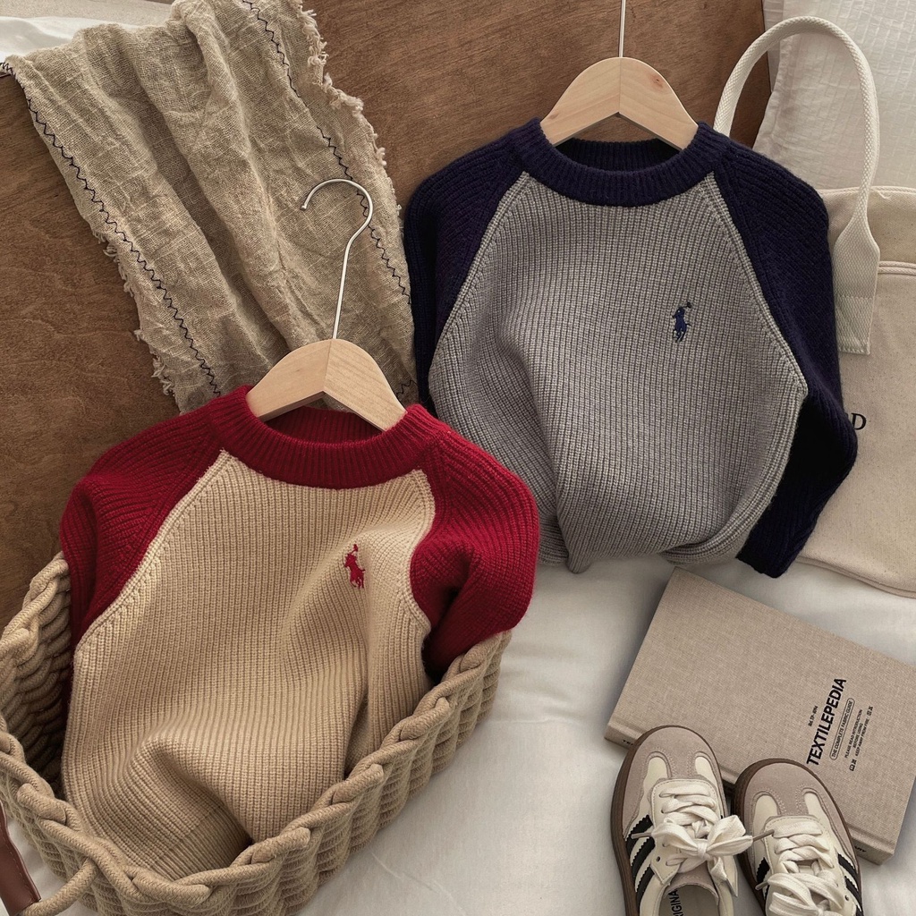 Áo sweater Dệt Kim Dày Dặn Cổ Tròn Màu Khối Phong Cách Hàn Quốc Thời Trang Thu Đông Mới 2023 Dành Cho Bé Trai Và Bé Gái