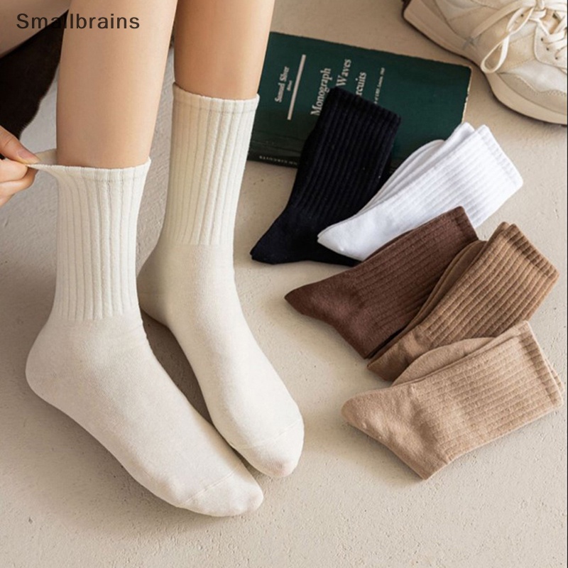 Smbr Vớ cotton Cổ Trung Màu Trắng Đen Phong Cách Nhật Bản Thời Trang Thu Đông Cho Nữ
