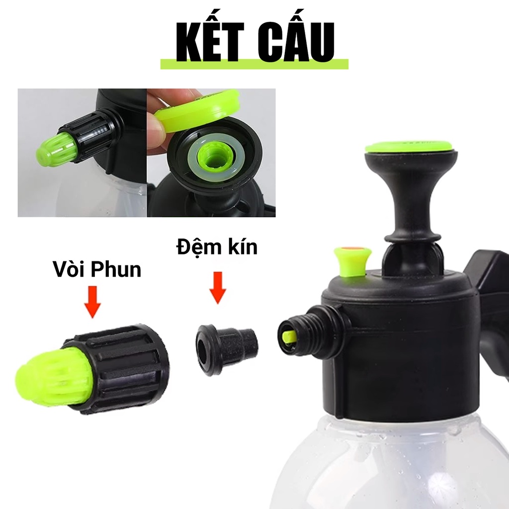 Bình phun tạo bọt RX57, bình xịt tạo bọt cầm tay dung tích 2L vệ sinh xe hơi, xe ô tô, xe máy, sử dụng tưới cây