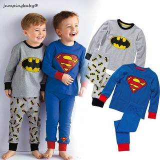 Bộ Đồ Ngủ Tay Dài Bằng Vải cotton Tinh Khiết In Hình batman superman Dành Cho Bé Trai
