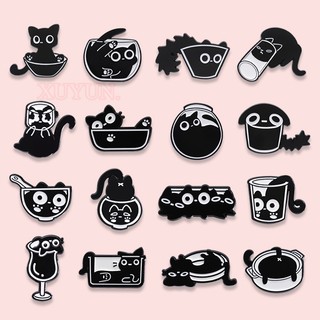 Dễ thương ghim cài áo kim loại hình mèo đen / chai thủy tinh đáng yêu