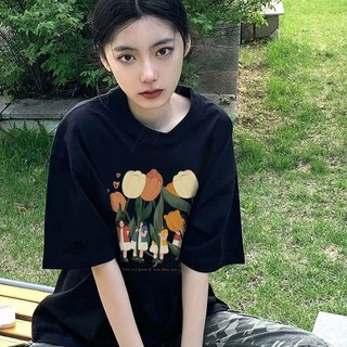Áo thun nữ form rộng Guguno cotton cổ tròn in basic (A)