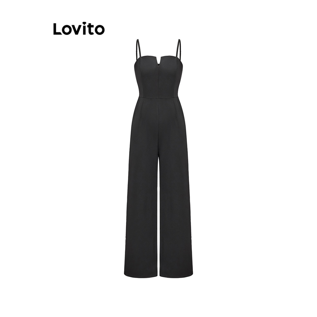 Jumpsuit Lovito cắt xẻ có túi màu trơn thanh lịch cho nữ L65ED192