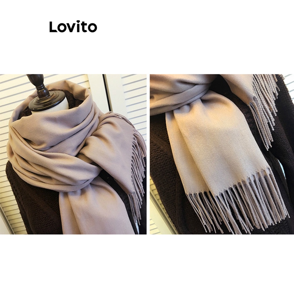 Khăn choàng cổ LOVITO giả cashmere màu trơn giữ ấm phong cách thường ngày cho nữ LFA06295