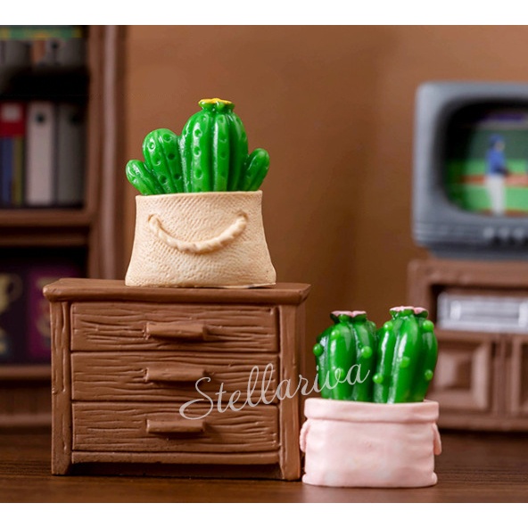 Mô hình túi xương rồng dễ thương decor bàn học, terrarium