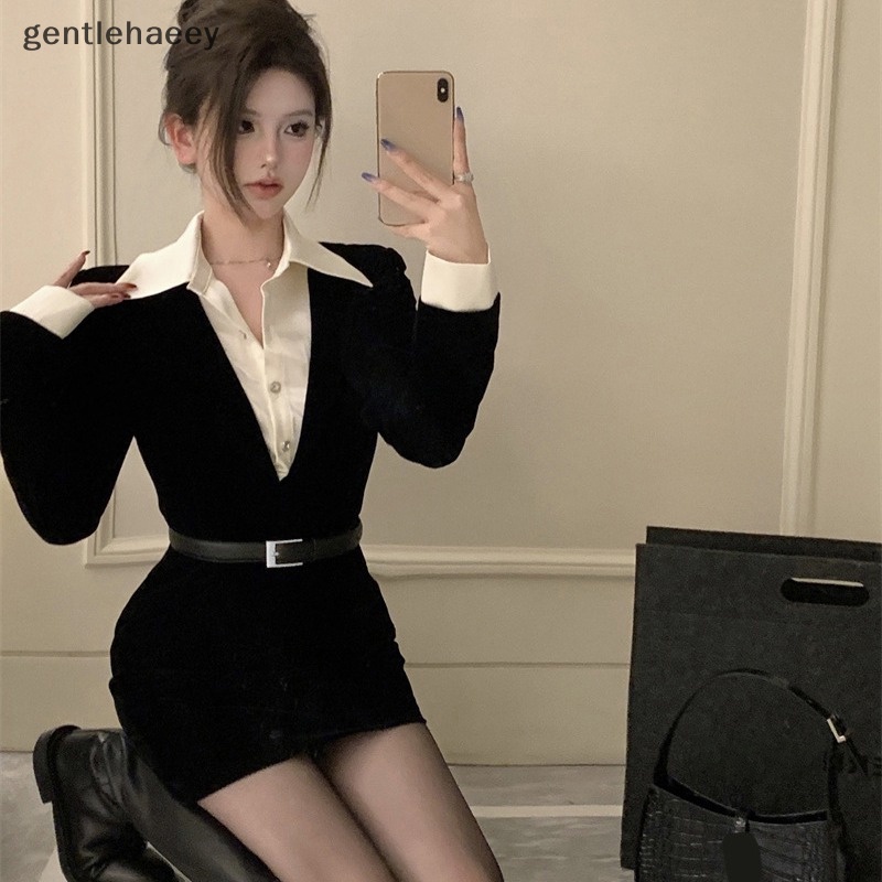 Đầm Giả Hai Lớp Cổ Bẻ Phong Cách Thanh Lịch Quyến Rũ Dành Cho Nữ