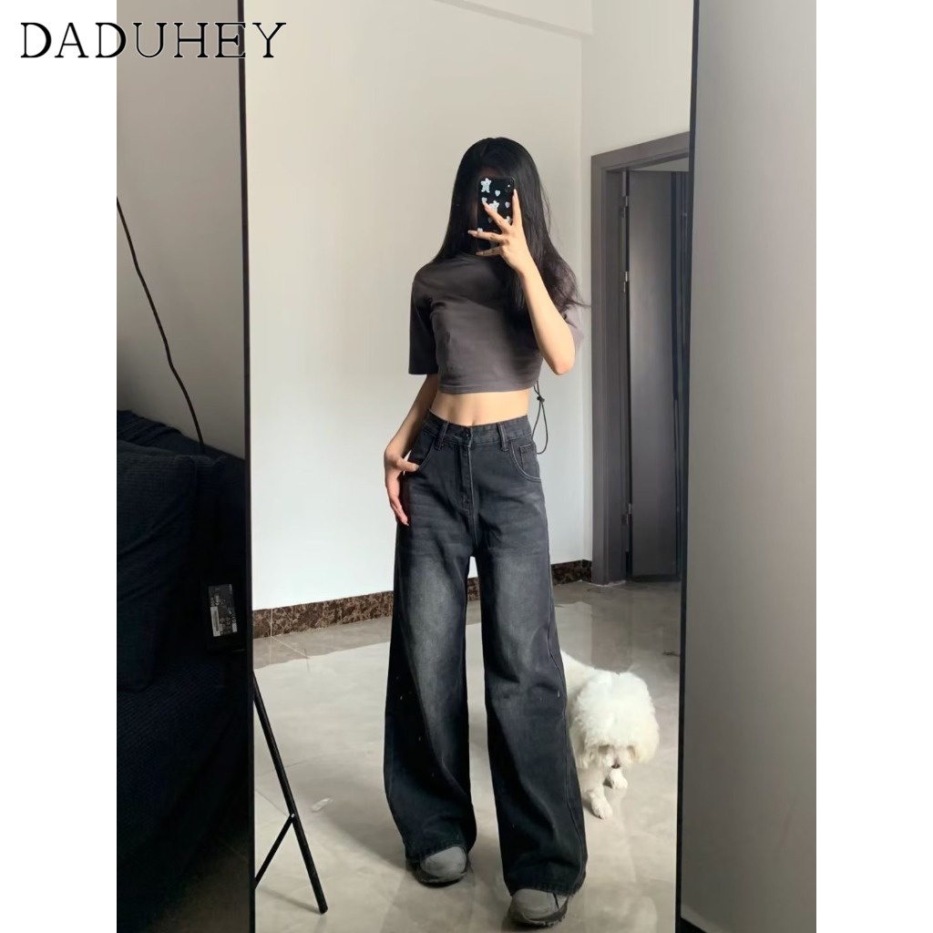 Quần jeans DADUHEY ống rộng cạp cao phong cách đường phố Mỹ cổ điển cao cấp cỡ lớn