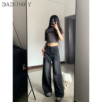 Quần jeans DADUHEY ống rộng cạp cao phong cách đường phố Mỹ cổ điển cao cấp cỡ lớn