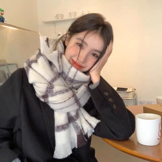 Khăn Choàng Cổ Dày Dặn Ấm Áp Họa Tiết Kẻ Sọc Màu Sắc Tương Phản Phong Cách Hàn Quốc Dễ Phối Đồ