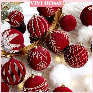 Set 4 quả châu màu đỏ 8cm 6cm trang trí cây thông noel