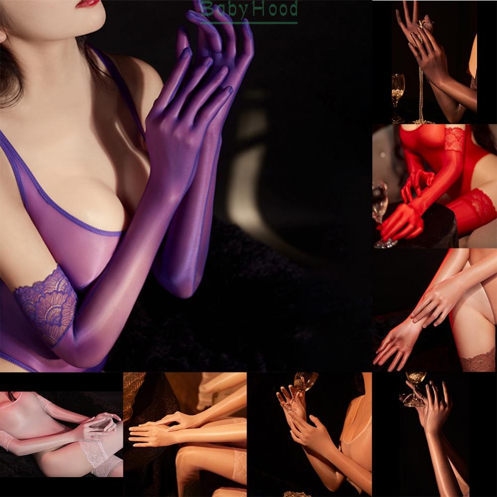 Pink Glossy Finger Pantyhose Gloves Women Transparent Seamless Long Sheer Gloves#BBHOOD