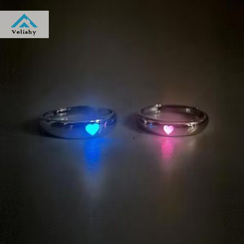 Velishy Nhẫn Phát Sáng Trong Bóng Tối Hình Trái Tim Có Thể Điều Chỉnh Cho Cặp Đôi
