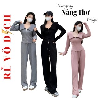  865 Bán Cả Set Áo Khoác Chất Len Bông + Quần Suông Ống Rộng 