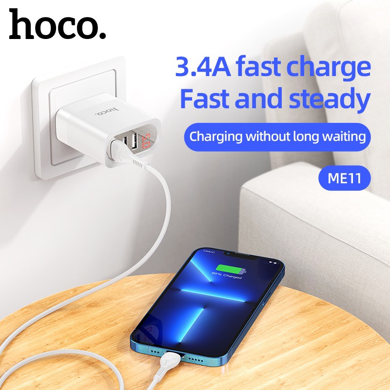 Củ sạc nhanh Hoco ME11 chính hãng tốc độ sạc 3.4A có 3 cổng đầu ra USB màn hình led dùng cho ip iphone samsung