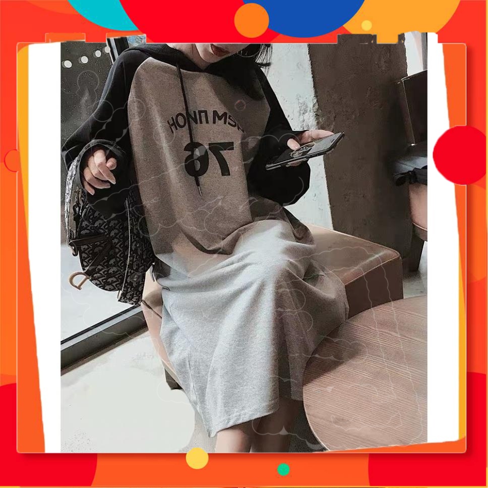 VS03 Vera Shop Váy Nỉ Bông Mũ Liền, Đầm Hoodie Dáng Dài Váy Hoodie Dài Tay Form Rộng Dễ Mặc Cực Chất