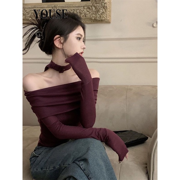 YOUSE áo trễ vai tay bồng áo trễ vai thông thường chic Tối giản Tinh tế WXF23B0XIL 48Z231129