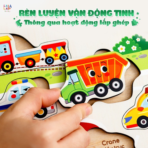 Bảng xếp hình gỗ cho bé Song Ngữ Lalapuzzle lắp ghép gỗ chữ cái động vật hoa quả rau củ nhiều chủ đề Lalala baby