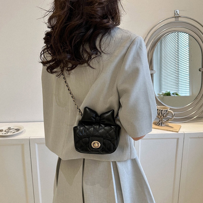 Guangluo Túi Đeo Chéo mini Đính Nơ Phối Dây Xích Thời Trang Hàn Quốc Cho Nữ