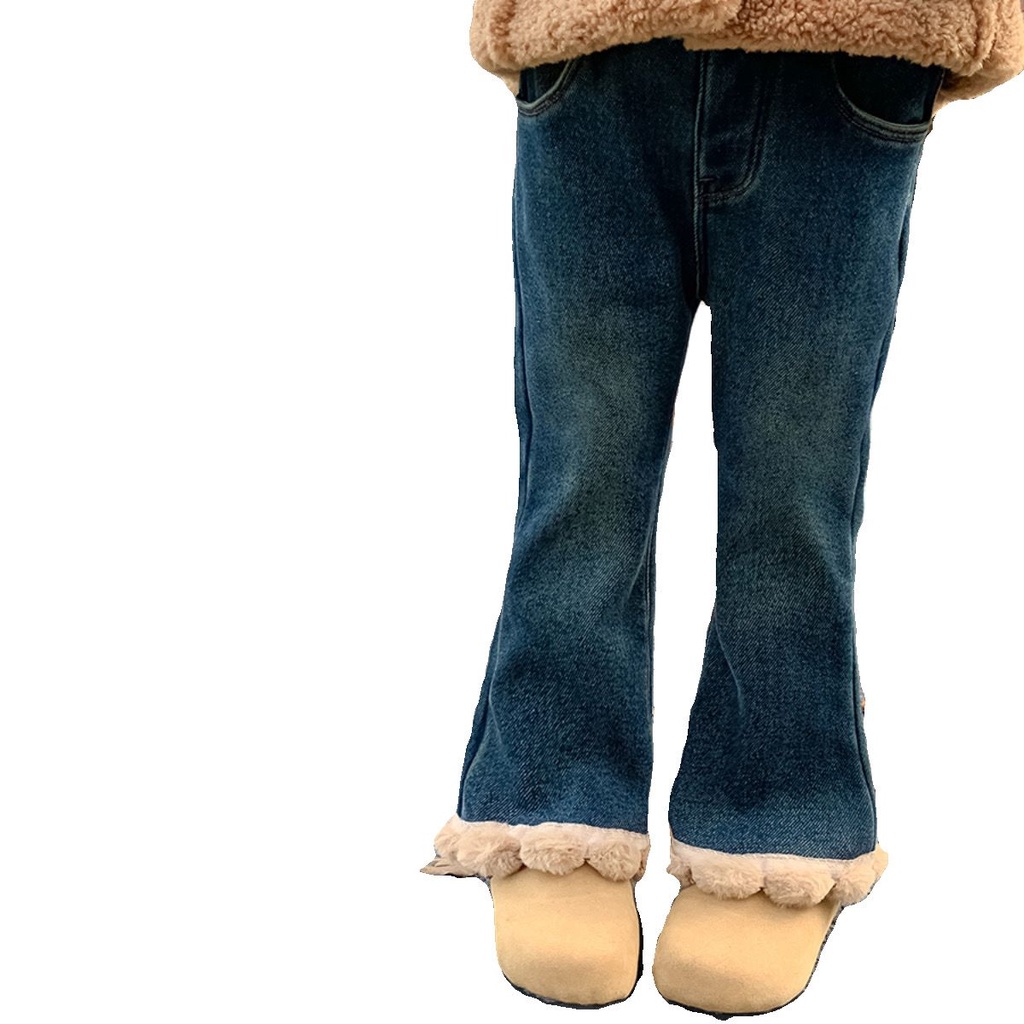 ❤Áo Liền Quần Ống Loe Lót Lông Cừu Dày Dặn Thời Trang Mùa Đông Hàn Quốc 2023 Cho Bé Gái