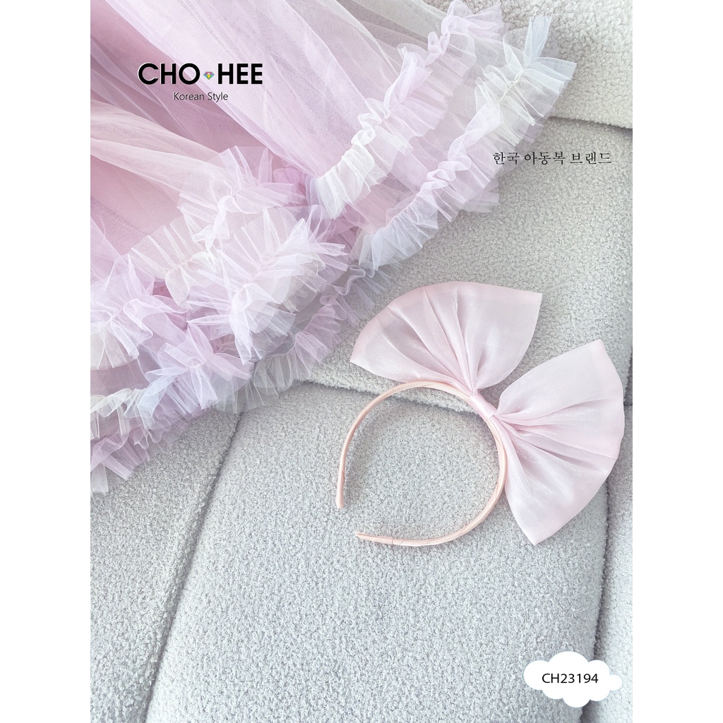 Váy công chúa  voan hồng trái tim kèm bờm nơ