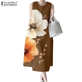 Zanzea đầm nữ cộc tay cổ tròn thời trang hàn