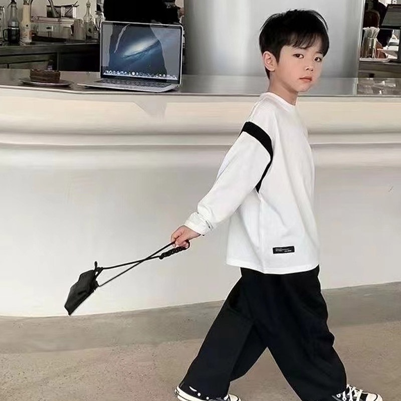 Áo Thun Tay Dài Cổ Tròn Phong Cách Hàn Quốc Thời Trang Xuân Thu Cho Bé Trai