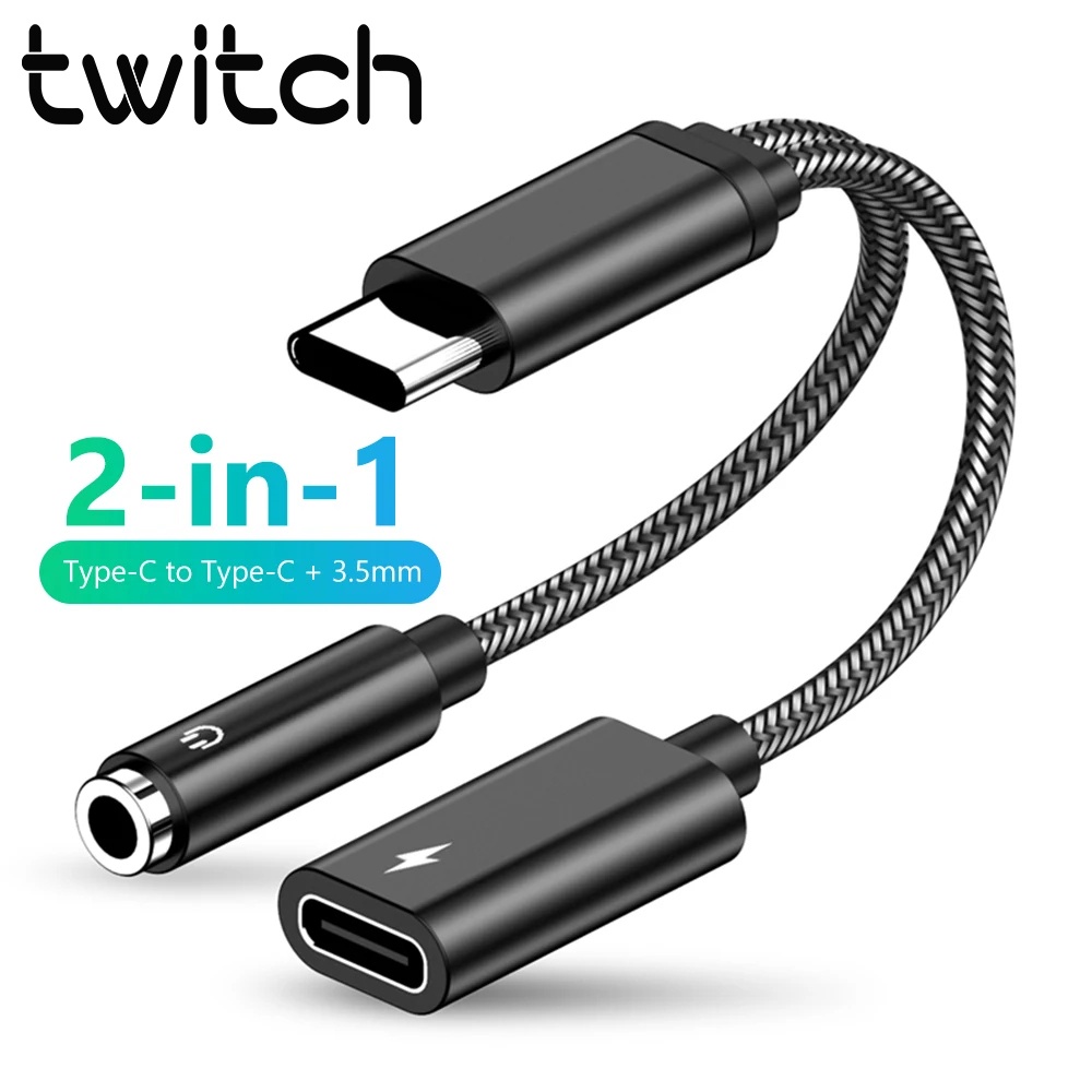 Twitch Dây Cáp Sạc Nhanh 2 Trong 1 Chuyển Đổi Âm Thanh type-c Sang 3.5mm Cho Tai Nghe / Micro / Loa / Ô Tô