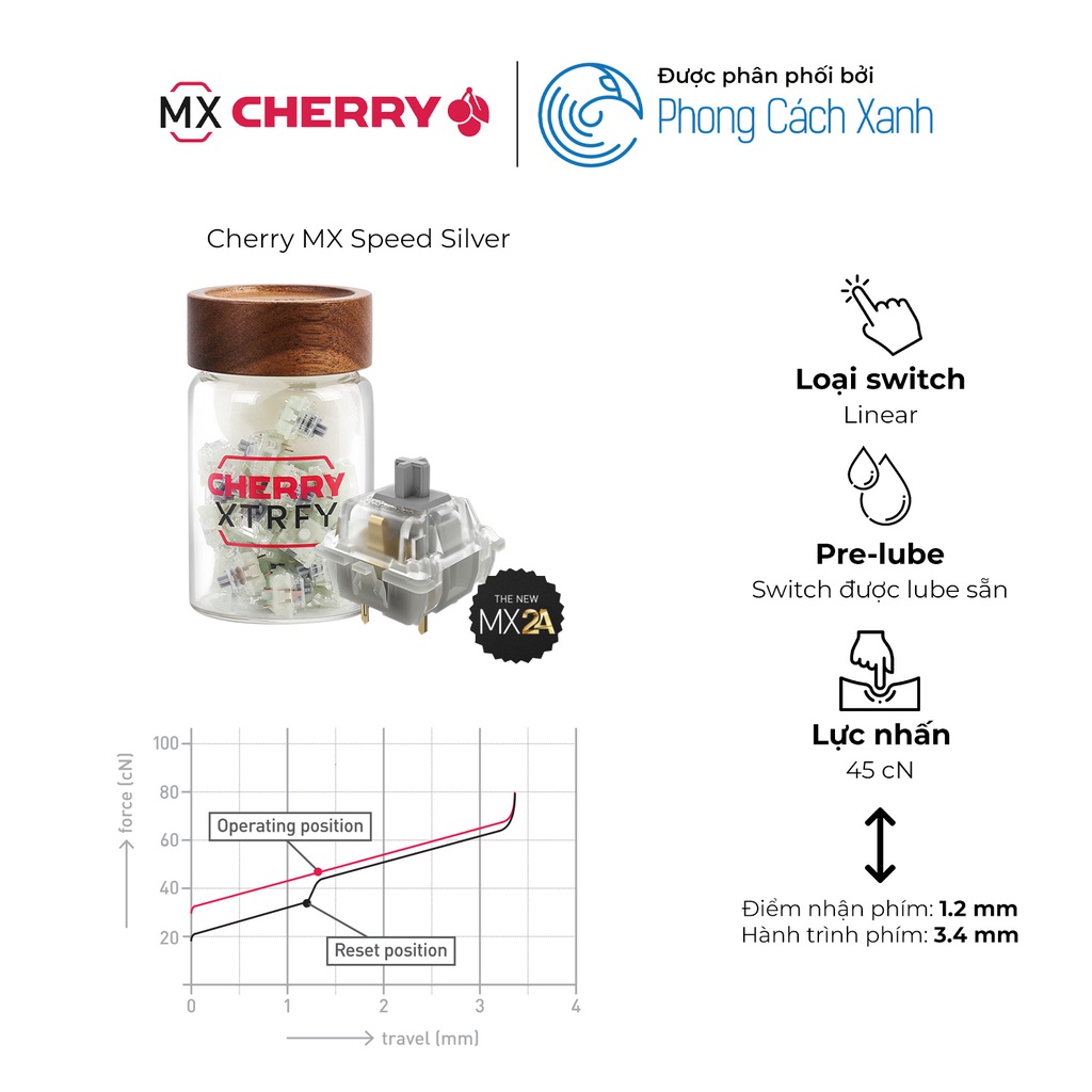 Switch bàn phím cơ Cherry MX2A RGB | Pre-lube  - Hàng chính hãng