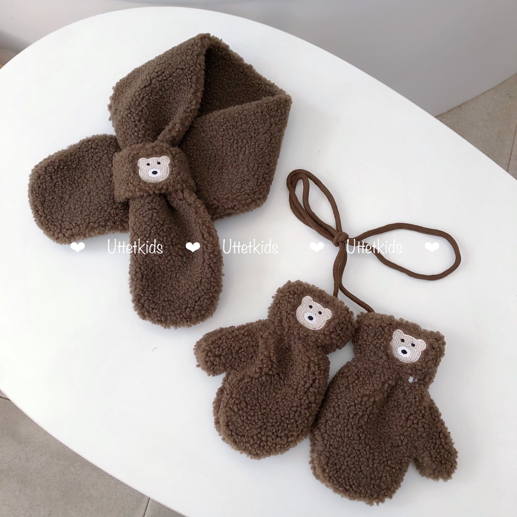 SET KHĂN QUÀNG CỔ VÀ BAO TAY PHONG CÁCH HÀN QUỐC CHO BÉ GÁI VÀ BÉ TRAI RẤT ĐẸP
