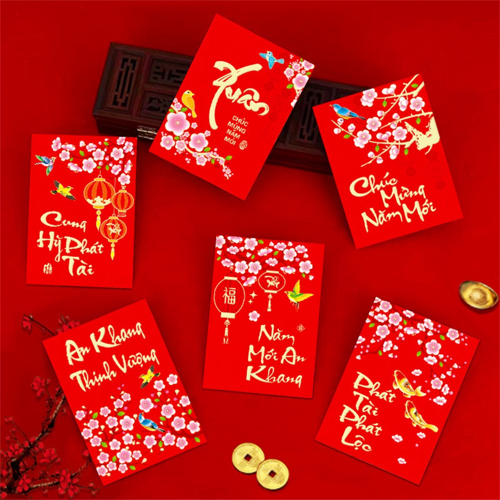 Bao Lì Xì Năm Mới Màu Đỏ Họa Tiết Hoạt Hình Phong Cách Trung Hoa Cho Bé