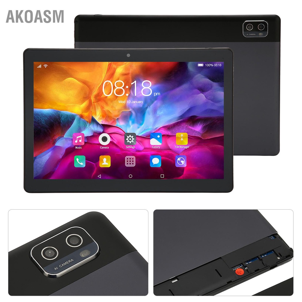 AKOASM Máy tính bảng 10.1in cho Android12 5G WiFi 6GB 128GB Mặt trước 200W sau 500W 1960x1080 IPS 10 Core 8800mAh gọi điện 100‑240V Màu đen | BigBuy360 - bigbuy360.vn