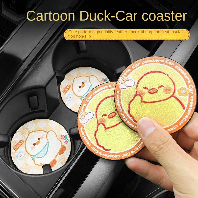 Cute Animal Car Cup Slot Pad Car Coaster Non-Slip Mat Cartoon Unique Heat Proof Mat Car Interior Dec