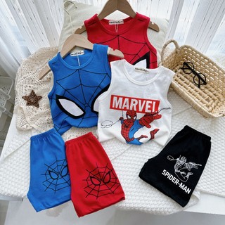 Bộ Ba Lỗ Bé Trai KIMCHIBABY Hoạ Tiết Người Nhện Chất Liệu Vải Cotton 100% Mềm Mịn Mát  Cho Bé Từ 11-25kg KC3LO304