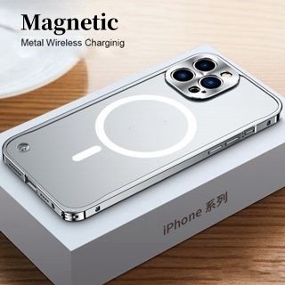 Ốp Điện Thoại Khung Nhôm Từ Tính Trong Suốt Sang Trọng Cho iPhone 12 13 14 15 Pro Max