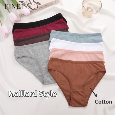 FINETOO Quần Lót Cotton Mềm Mại Màu Trơn Phong Cách Maillard Cho Nữ